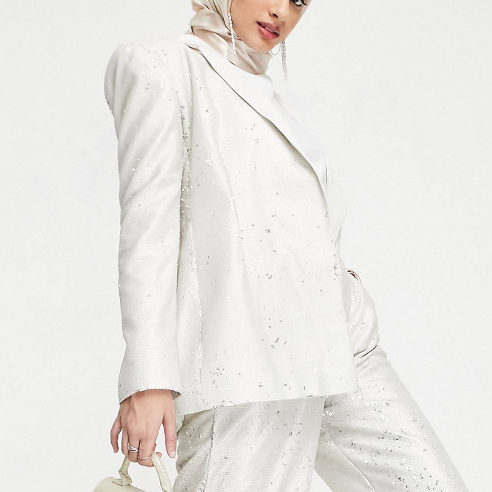 ASOS White/silver sequin blazer and pants set